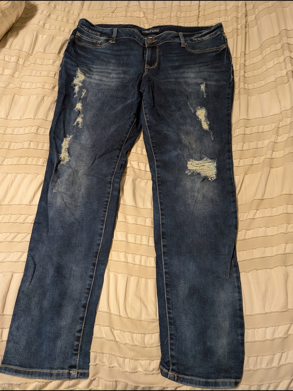 Maurices Distressed Straight Leg Jeans - Dark Blue